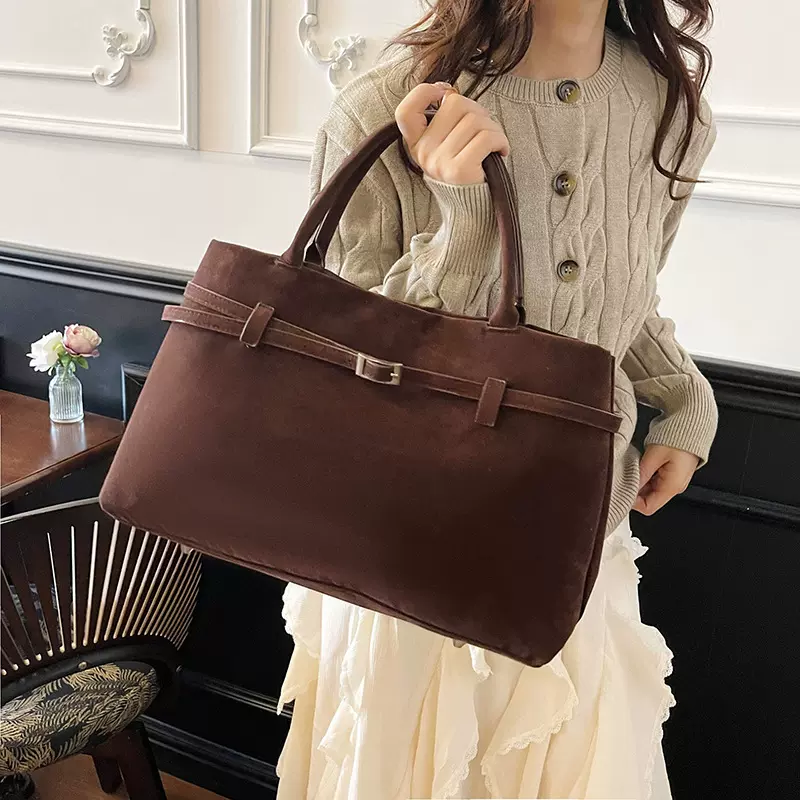 秋冬麂皮绒托特包包女式2025新款流行时尚复古单肩包大容量通勤包
