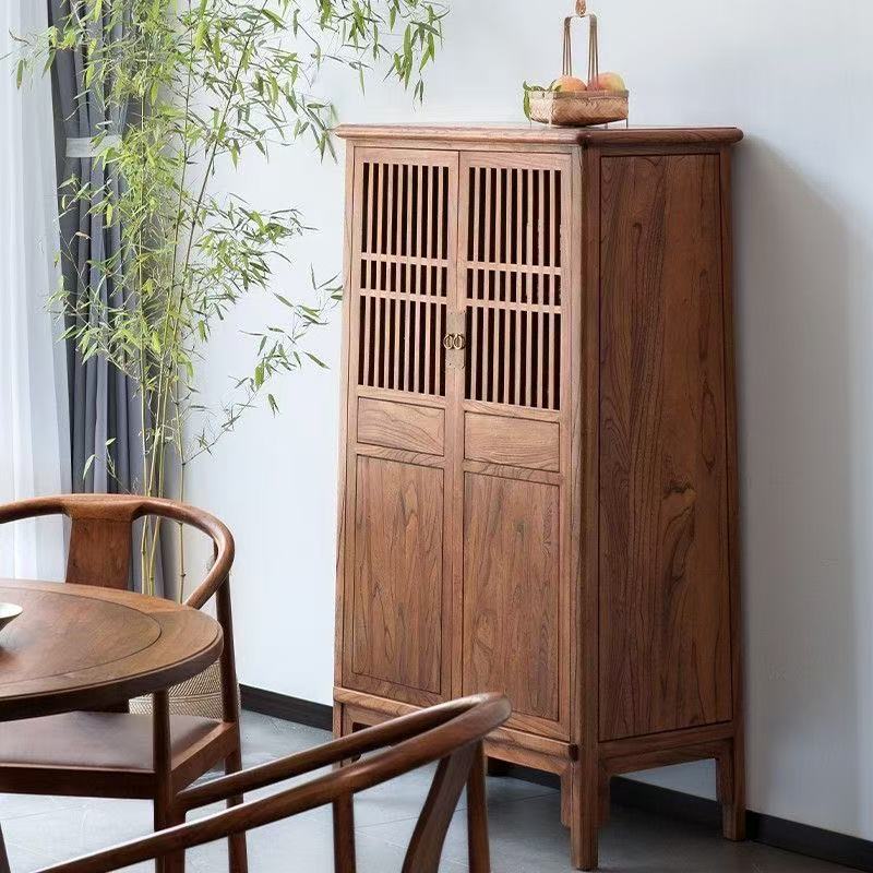 实木餐边柜老榆木复古靠墙收纳柜餐具储物柜茶室中古风装饰收纳柜