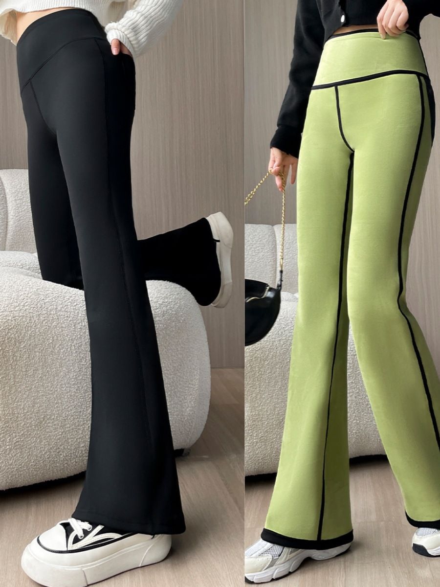 Pantalones acampanados de cintura alta con bolsillos traseros, forro polar, control de abdomen, leggings ajustados para mujer, estilo otoño/invierno, se pueden usar en exteriores, diseño de pantalones tipo shark.