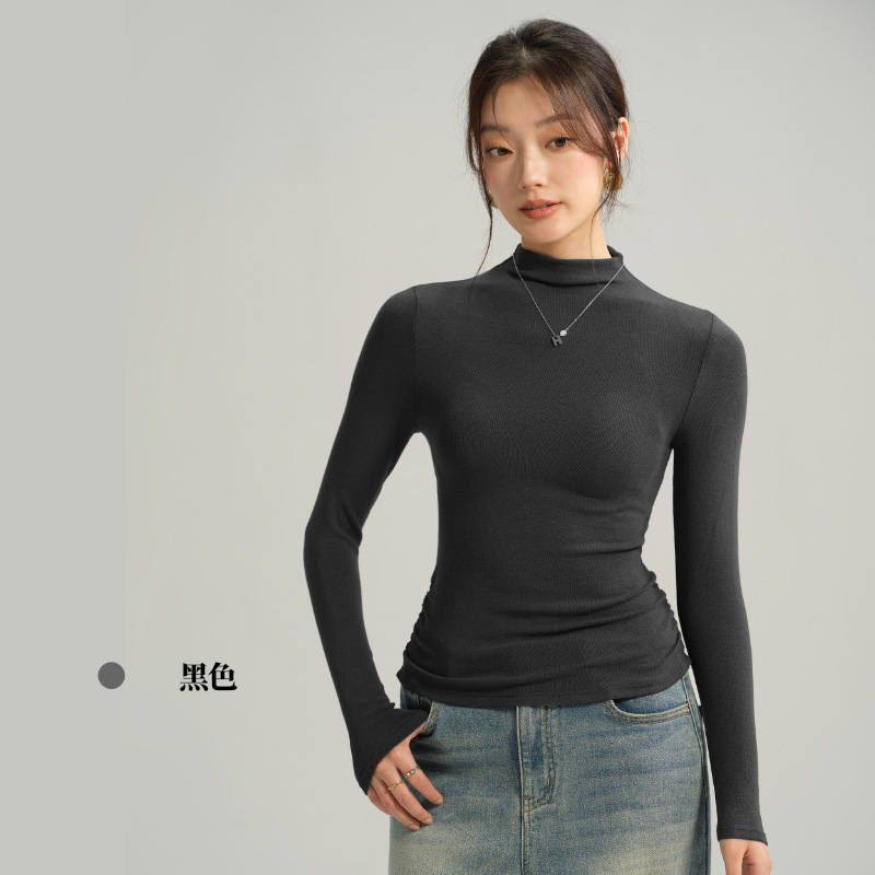 高品质莫代尔半高领纯色收腰打底衫女秋冬季内搭长袖打底t恤上衣|undefined