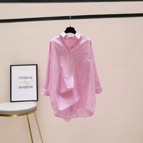 Striped long-sleeve women's shirt 2024 autumn new Korean-style literary loose simple medium-length open sweater