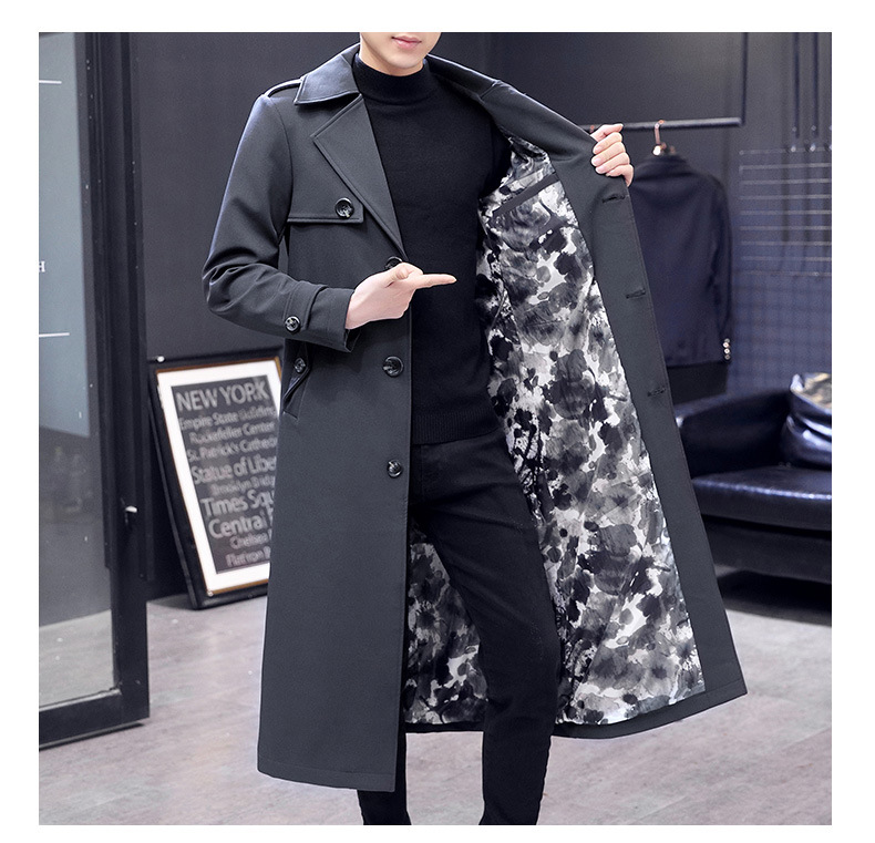 Mens Single-breasted Slim Fit Long Trench Coat Lapel Windbreaker
