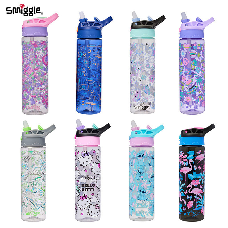 Smiggle uşaq su qabı, silikon başlıqlı, böyük həcmli samanlı butulka