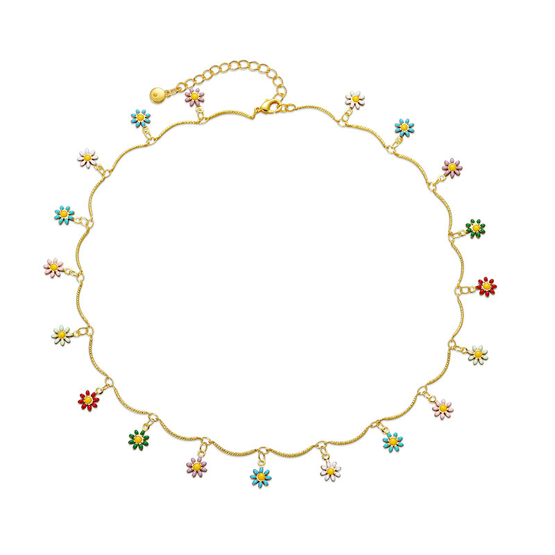 13g Weight 18K Gold Plated Plating Material Alloy Pendant Material Necklace Classification Copper Chain Material Alloy Copper 18K Gold Plated Enamel Flower Necklace
