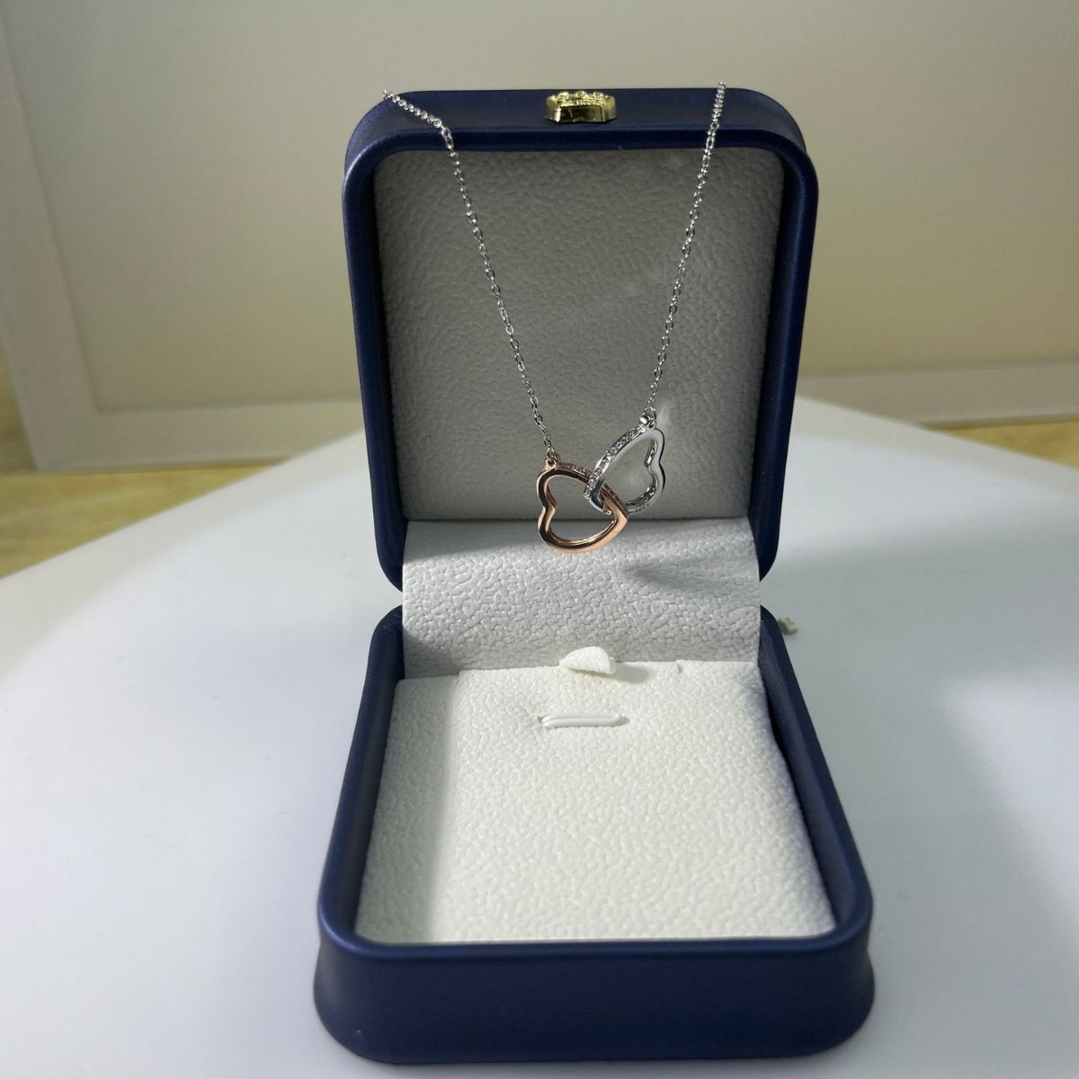 Collana con doppio cuore da donna, elegante ciondolo europeo_voghion.com