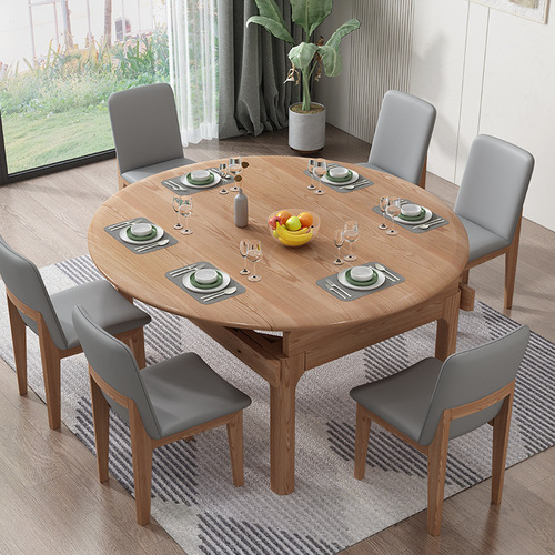 Nordic ash solid wood dining table household folding telescopic square and round table modern simple dining table and chair combination