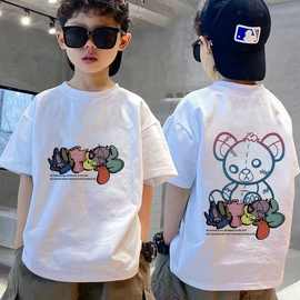 100%纯棉男孩子童装短袖男童百搭2025夏季纯棉T恤中大童帅气半袖
