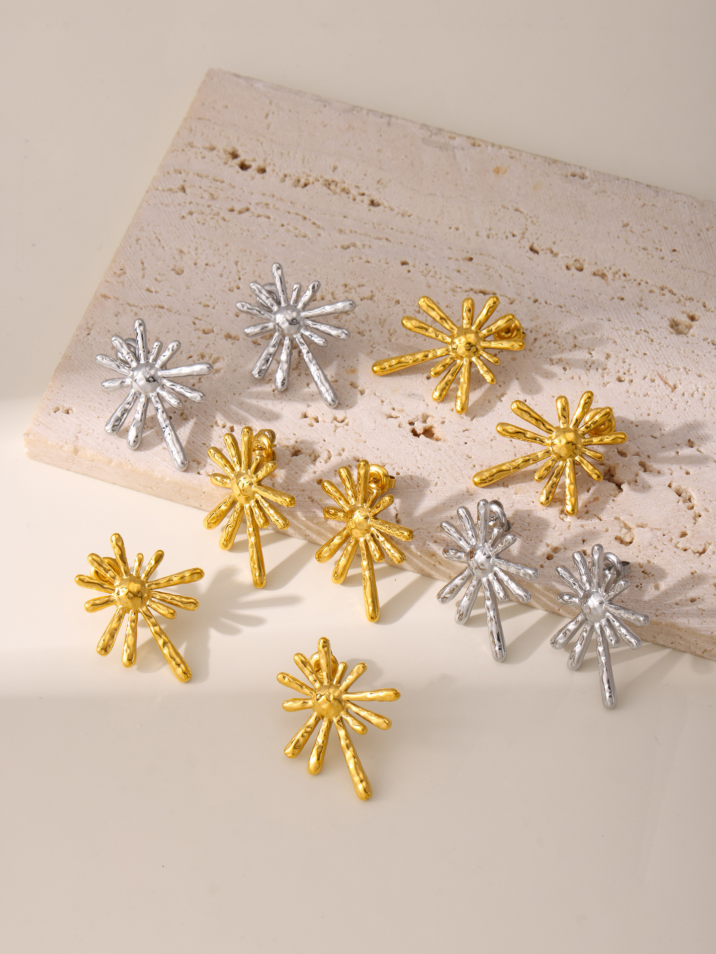 Stainless Steel Sunflower Radiant Earrings For Women Gold Style_voghion.com
