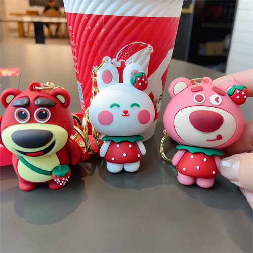 Creative Strawberry Rabbit Bear Animal Keychain Pendant for Women, Cute Cartoon Car Keychain Gift Wholesale