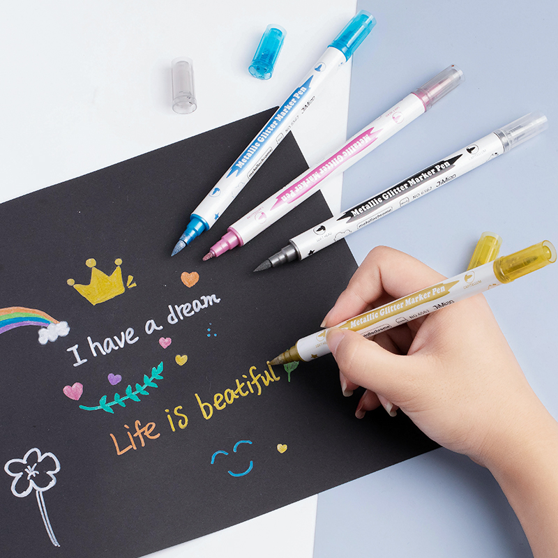 Color de la pluma de pintura de metal de cabeza suave estudiante resaltador de doble cabeza DIY cartón negro mano cuenta caligrafía hermosa pluma destacada