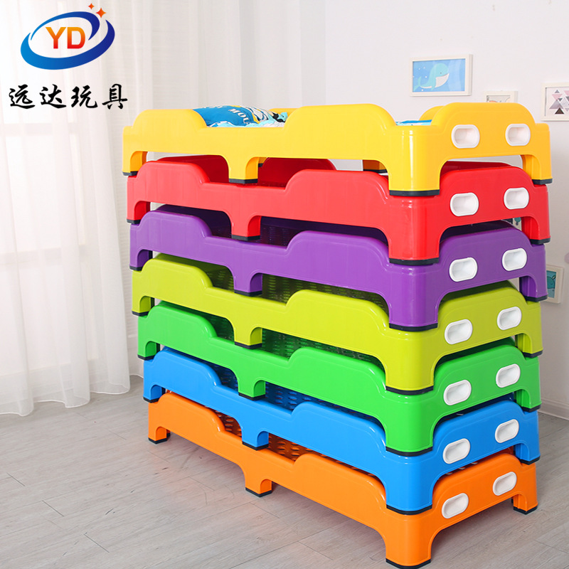 Kindergarten bed Plastic bed single -person lunch custard innovation stacking lunch bed Baby early teach children's small bed thickened