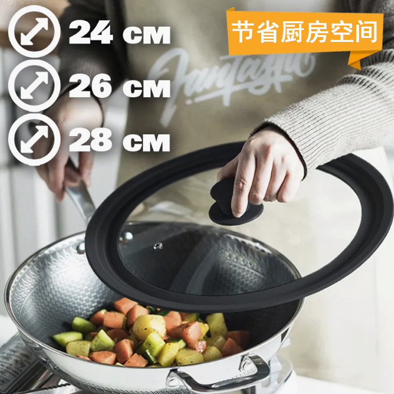厂家多尺寸硅胶锅盖防摔可视防爆玻璃厨家用通用蒸锅炒锅锅盖批发|undefined