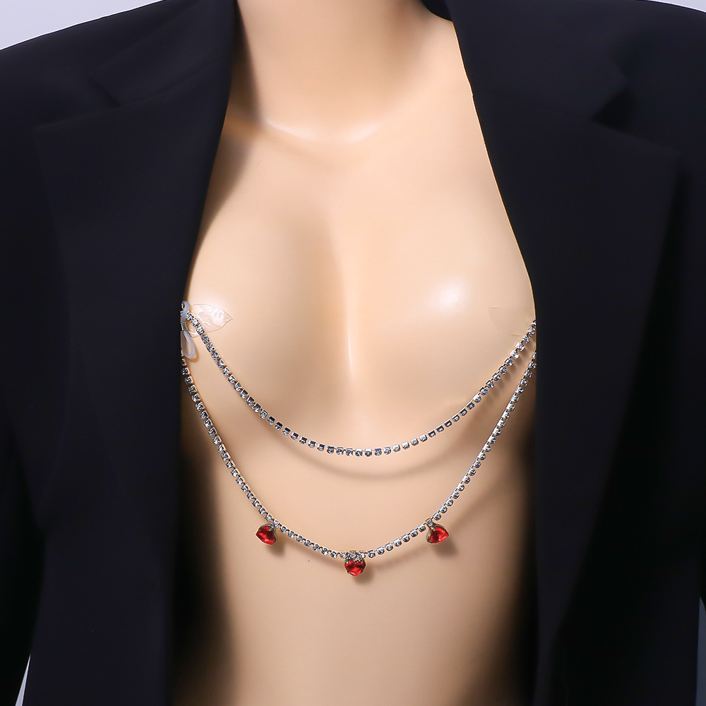 Alibaba.com New Love Red Ruby Nipple Chain Women Multi Layer Fashion Sexy Water Diamond Body Chain