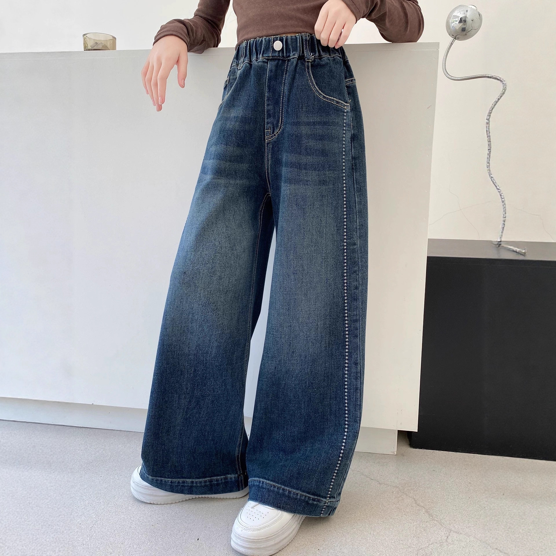 儿童裤子2025女童秋季新品8253侧边刺绣款中大童韩版直筒牛仔裤
