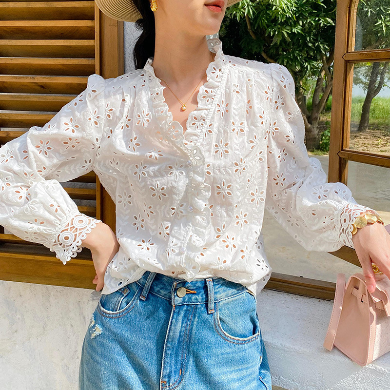 Spring 2025 New Arrival French Style White Shirt Women's Long-Sleeved Socialite Style Elegant Commuter Shirt Women's Shenzhen Nanyou Women's Clothing