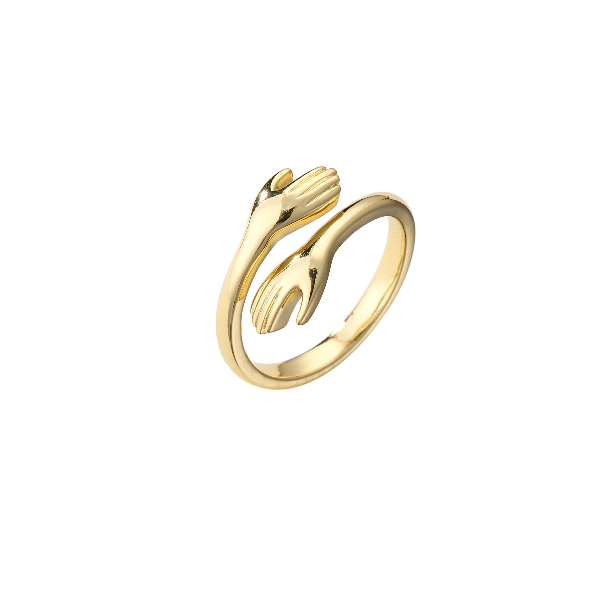 Glossy Embrace Ring Two-hand Opening Adjustable Ring Copper Plated 18k Gold Ring display picture 3