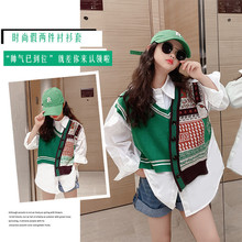 儿童装女童秋装衬衫外套2025新款洋气中大童春秋款毛衣拼接衬衫