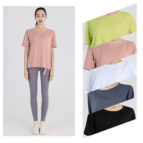 Yoga wear for women 2024 spring and summer short-sleeved quick-drying T-shirt slimming Internet celebrity fitness wear morning running loose sports top