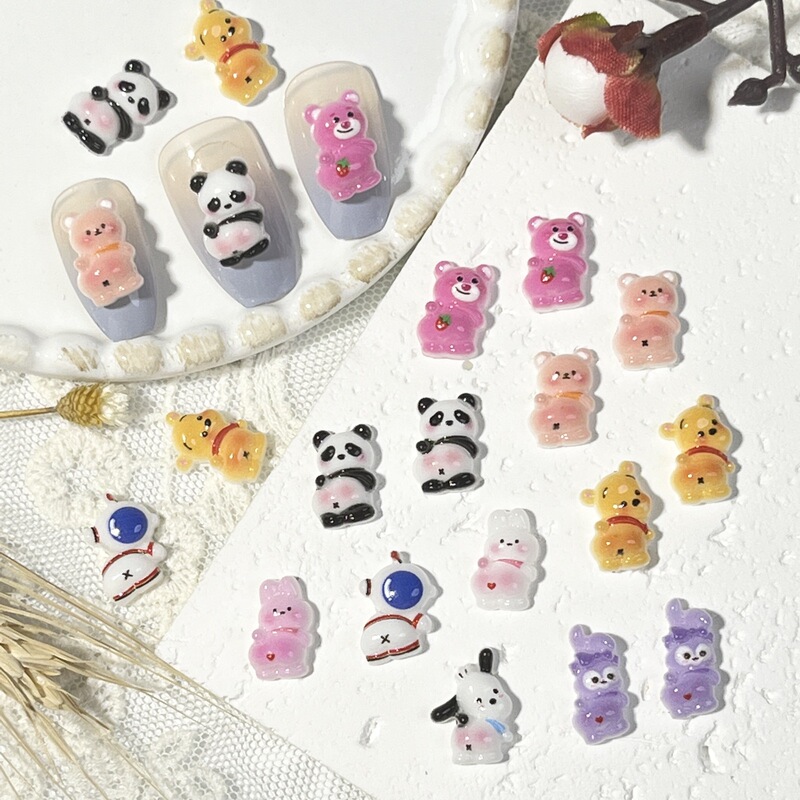 New Cartoon Nail Art Jewelry Wholesale Cute Upturned Ass Winnie the Pacha Dog Spaceman Resin Nail Accessories