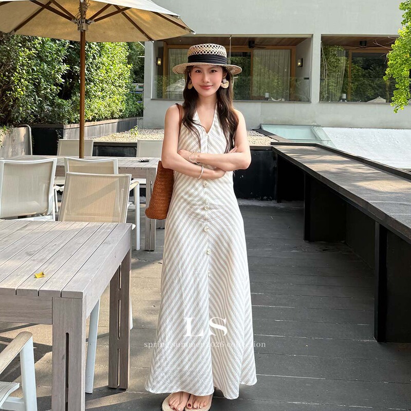 【Ls New Brand】Black Label Minimalist Big Brand Summer New Striped Fashion Slim Fit Halter Dress 30660 【Ls New Brand】Black Label Minimalist Big Brand Summer New Striped Fashion Slim Fit Halter Dress 30660