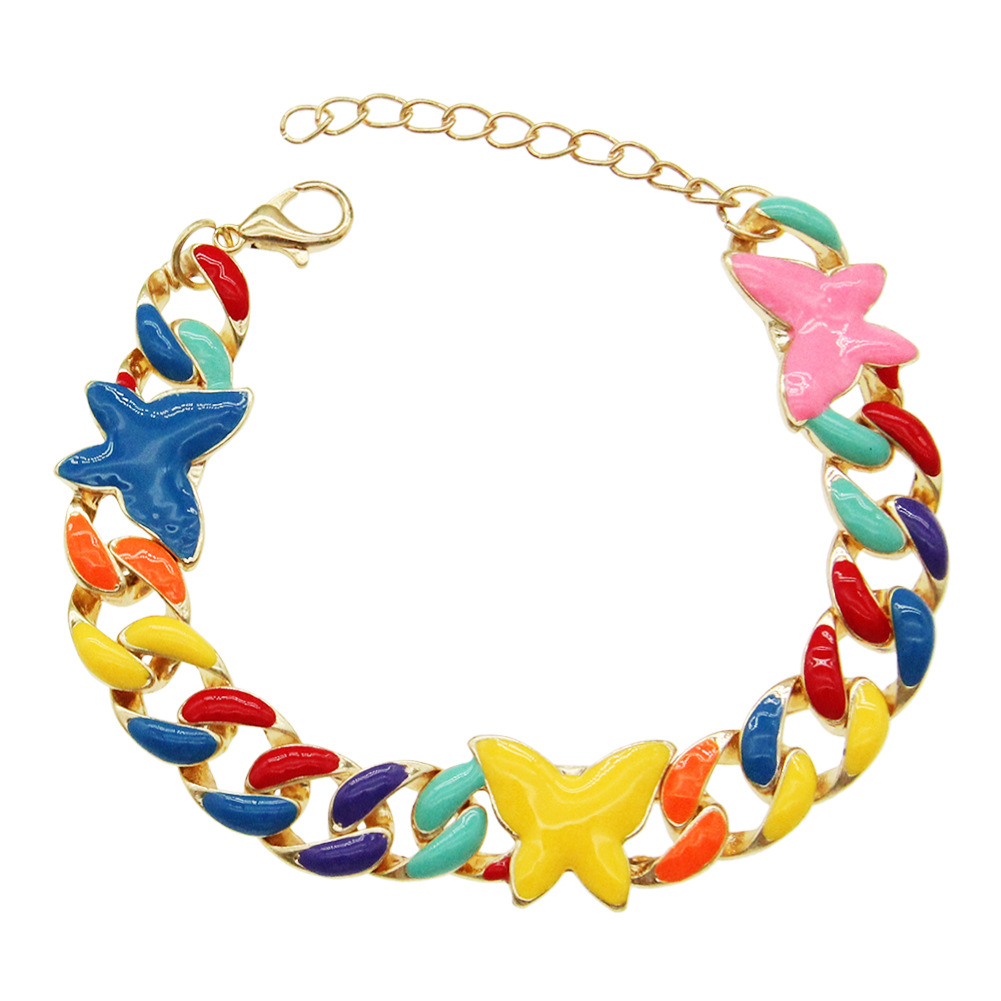Fashion hip-hop color dripping oil butterfly Cuban chain necklace