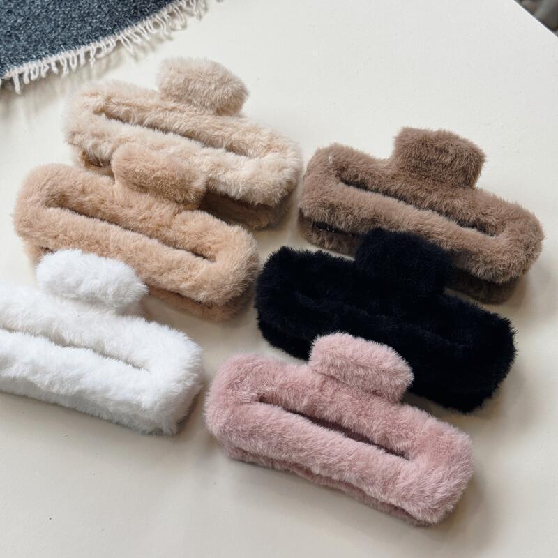 韓国風高級感秋冬用毛皮風大きめヘアクリップ 女性用 後頭部の髪量が多い方用 ヘアクリップ ヘアアクセサリー シャーククリップ|undefined
