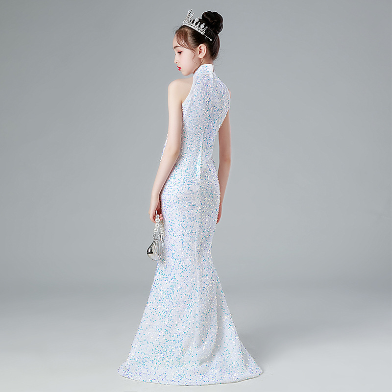 Kids Princess Mermaid Dress Evening Gown For Girls Day Fashion Show Costume With Train Piano Runway Outfit In Polyester_voghion.com