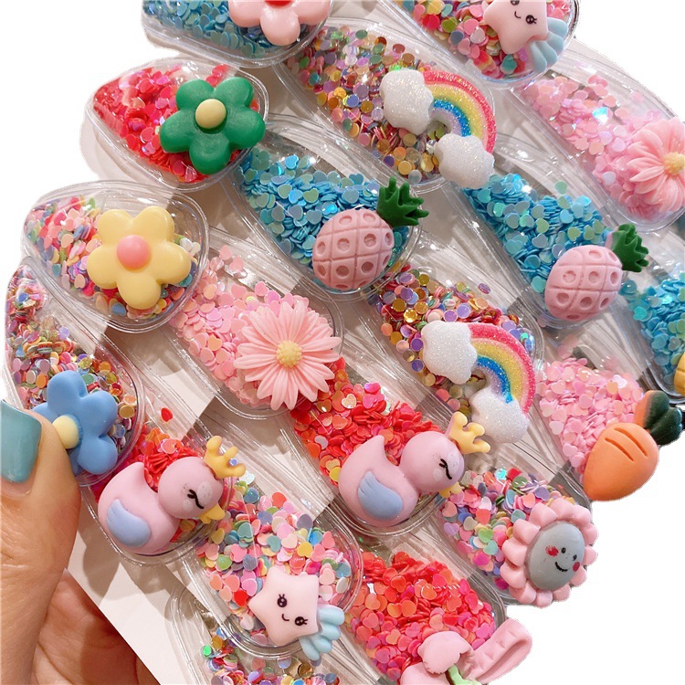 2022 nueva Corea del Sur horquilla colorida arena movediza PVC transparente clip lateral bebé lindo de dibujos animados BB clip tocado