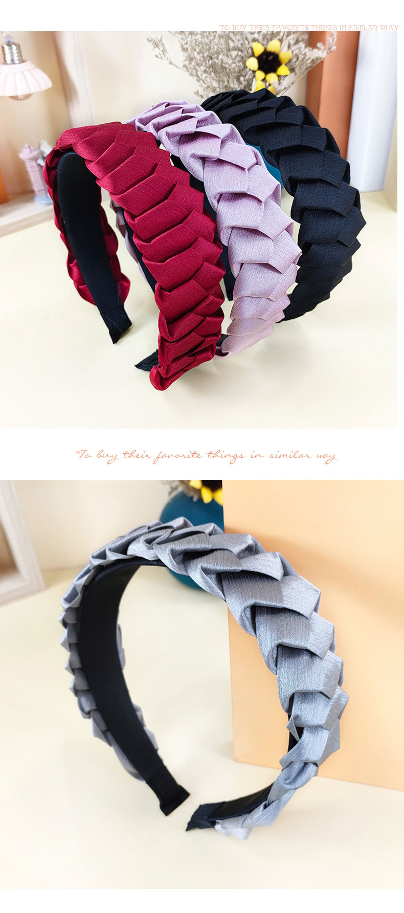 Korean Style Dough-twist Style Plaits Headband Fabric Candy Color Pressure Non-slip Headband Wide Edge Sweet All-matching Pure Color All-matching Hair Accessories display picture 2