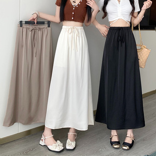 Pregnant Women's Ice Silk Acetic Acid Satin Skirt Women's Summer 2025 New Elasto High Waist Mid-length Drooping Umbrella Skirt