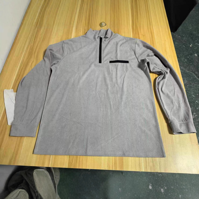 Foreign Trade Cross-Border European and American Autum Aliexpress Amazon Polo Shirt Arm Zipper Men's Stripesd Long-Sleeved Sports Top