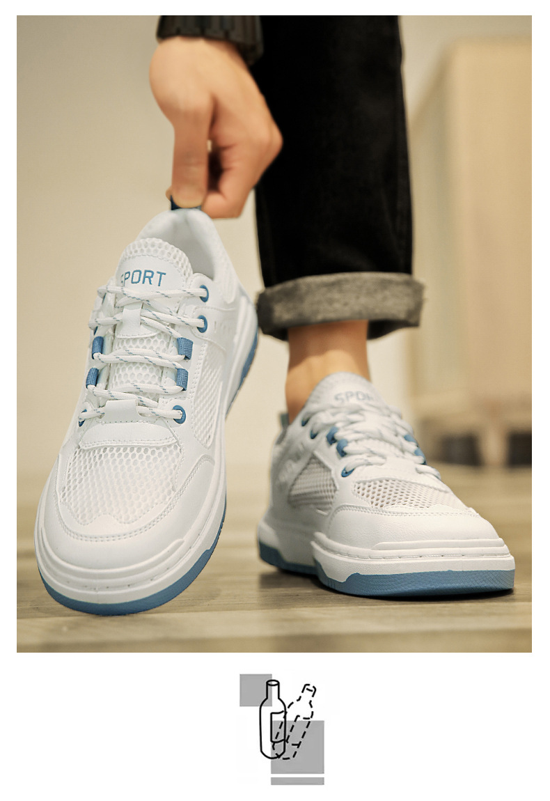 Herr Skateskor Sommar Andningsbara Deodorant Mesh Tunn Sektion Ihålig Casual Sport Herrskor Ungdom All Match Vita Skor_voghion.com