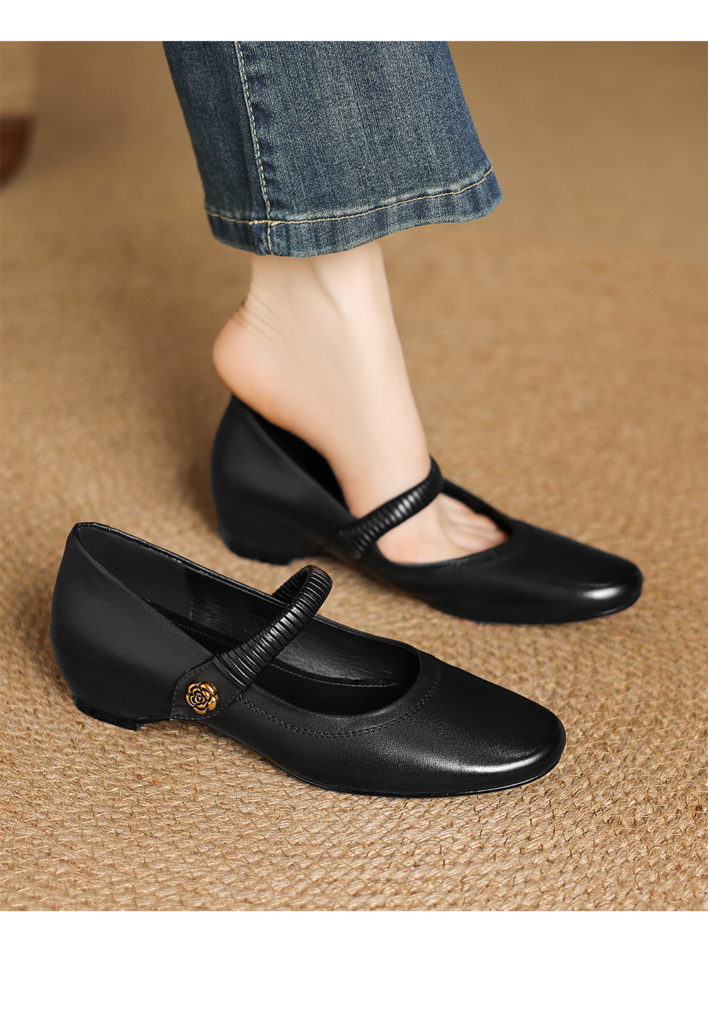 Giày Mary Jane nữ quai ngang gót thấp 4 cm, mũi tròn bít, phong cách cổ điển — màu nâu chi tiết 2