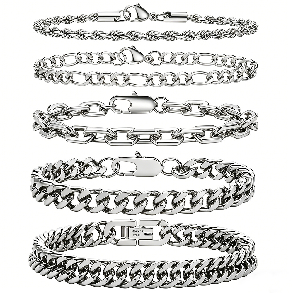 Europa y Estados Unidos de acero inoxidable transfronterizo Cuba pulsera Figaro combinación conjunto de moda universal titanio acero joyería de hombre