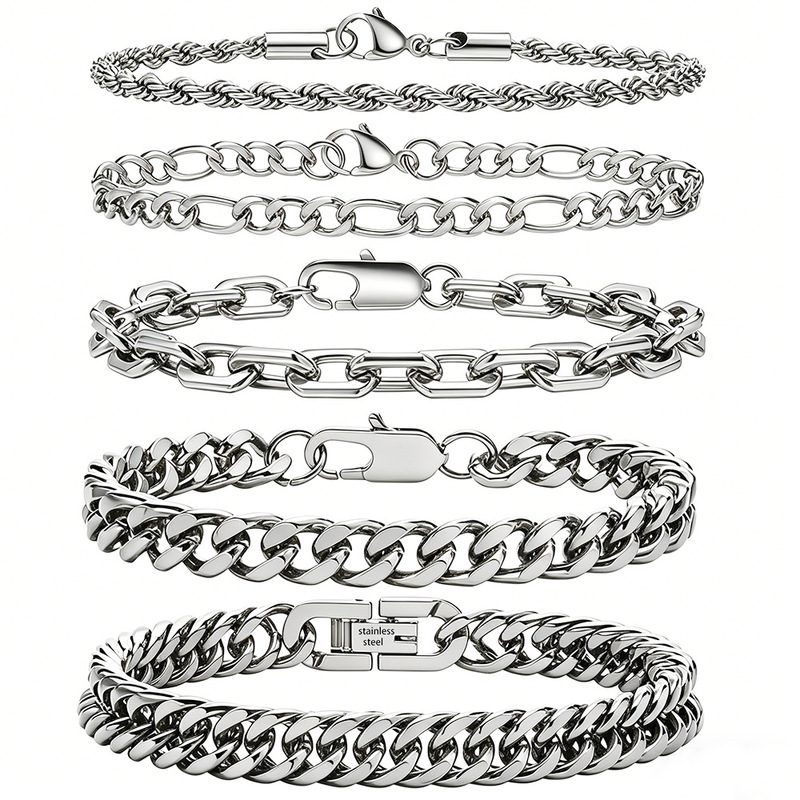 European and American Cross-border Stainless Steel Cuban Bracelet Figaro Combination suit All-match Fashionable Titanium Steel Men's Bracelet