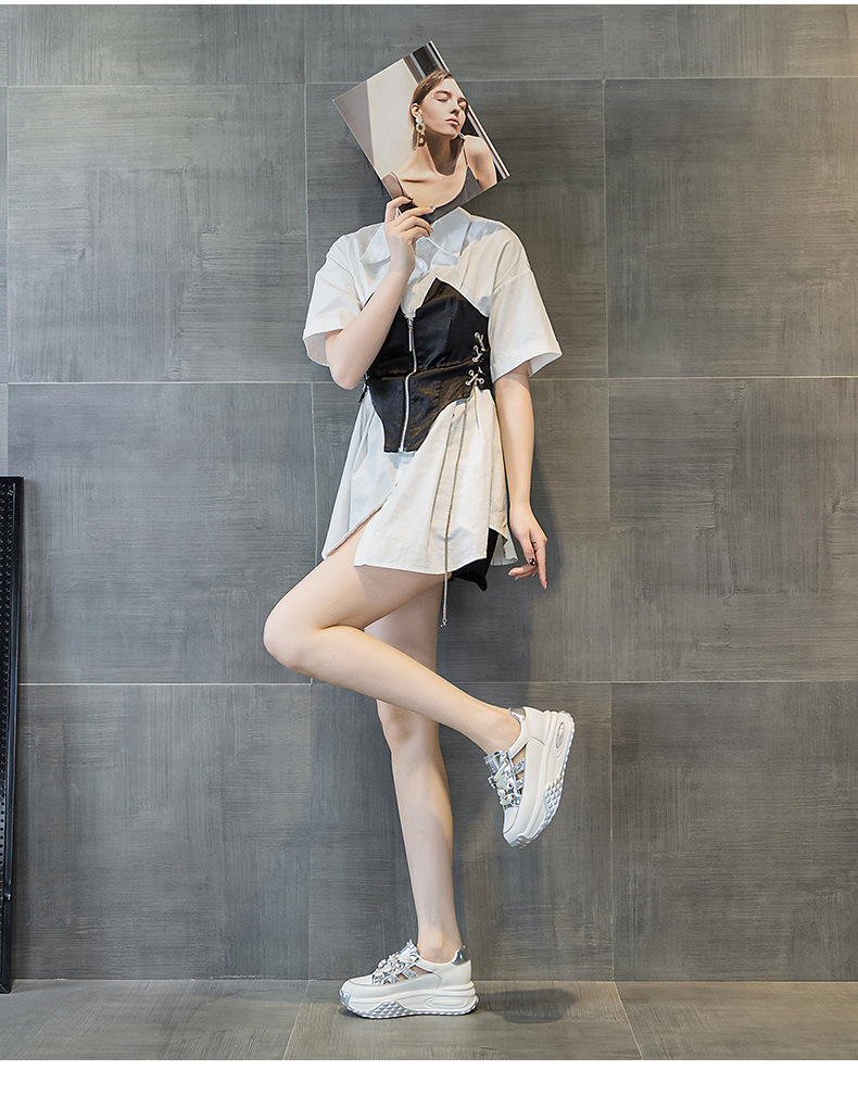 Giày sneaker nữ chunky đế dày da rỗng mùa hè 2025 tăng chiều cao — M2583 màu vàng kim, M2583 màu bạc chi tiết 14