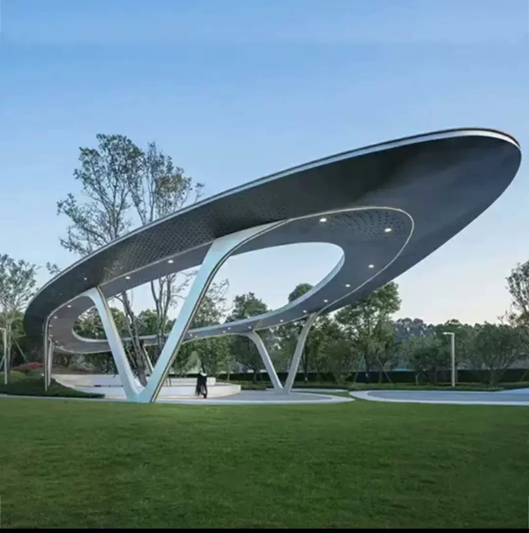 大型不锈钢圆形廊架景观雕塑公园广场建筑标识雕塑地产商业街雕塑