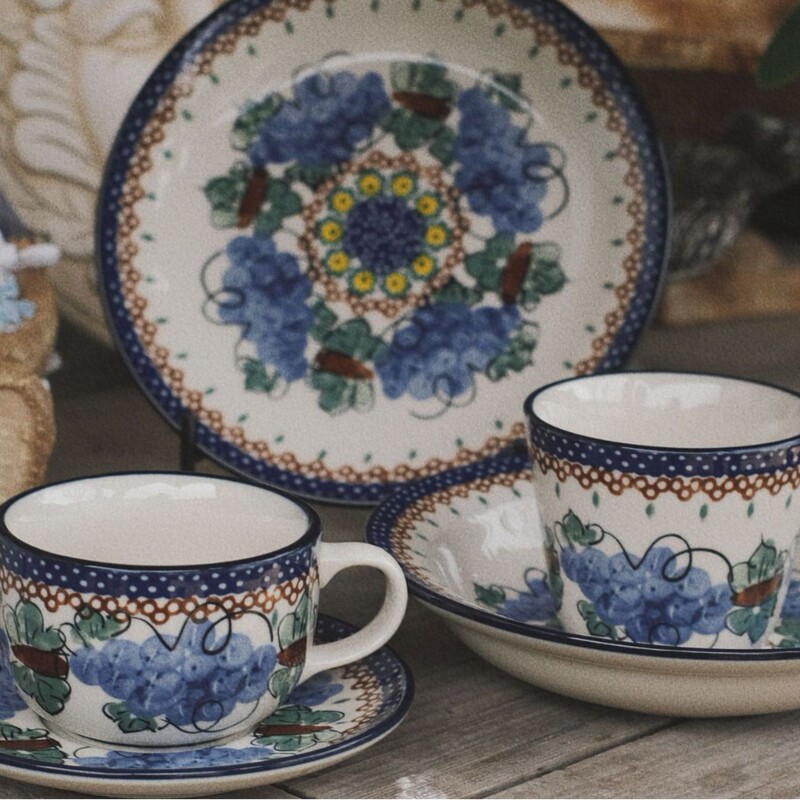 Polish Town Series Tableware Blue Grape Series Ceramic Tableware Cup and Saucer Hand-Held Cup Deep and Shallow Plate Set Tableware