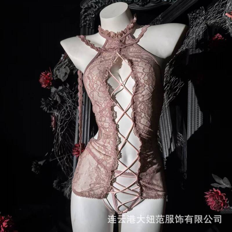 Big Girl Style【Twilight Rose】Plus Size Sexy Lingerie Lace Sensual Pure Desire Hollow Out No-Take-Off Women's Uniform Set
