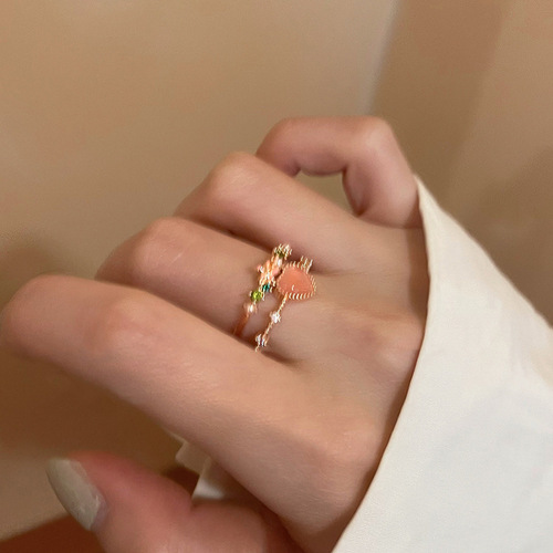 Super fairy double-layer love zircon ring for women ins niche personality high-end index finger opening adjustable new style