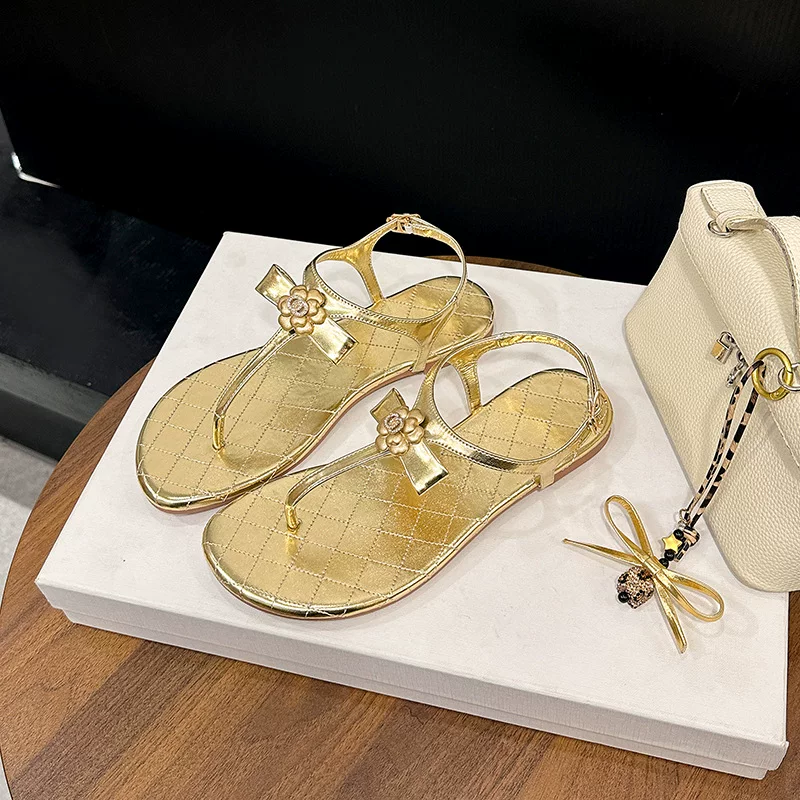 Summer sandals, flip flops with a strap, Chanel style
