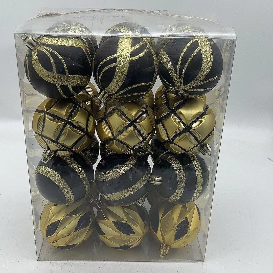 Bola de Navidad Juego de 6cm 24 Juego de oro negro en forma especial Juego de adornos de árbol de Navidad Bola de decoración de atmósfera de centro comercial de plata negra