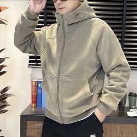 2025新秋冬季加厚运动拉链外套高街连帽时尚新款潮牌卫衣情侣男士