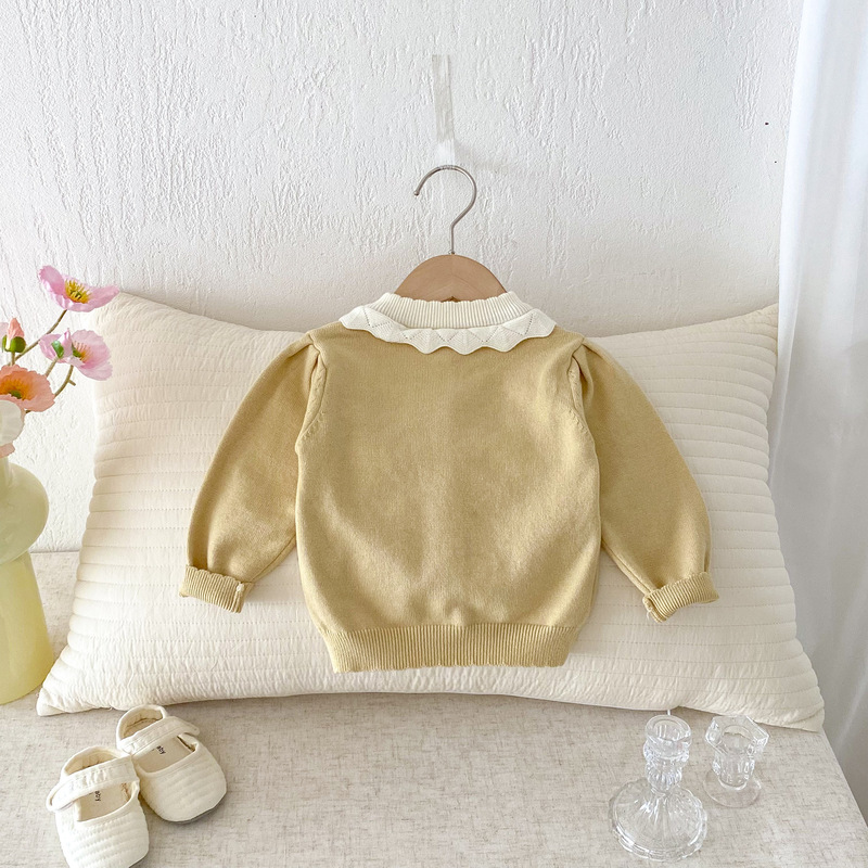 幼児セーターカーディガン 2025 秋の新作フリル襟女の赤ちゃん刺繍ジャケットセータートップ|undefined