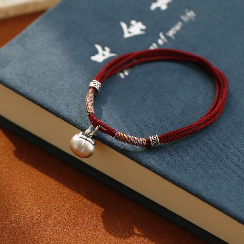 Silver Persimmon Winding Red Rope National Trend Retro Men's and Women's Bracelets Braided Good Luck Accessories Adjustable