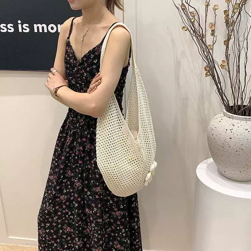 夏季海风小花大容量编织单肩包腋下包托特包女海边休闲度假沙滩包