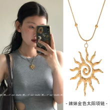 欧美跨境亚马逊螺旋太阳吊坠项链女个性金色镂空吊坠时尚简约颈链