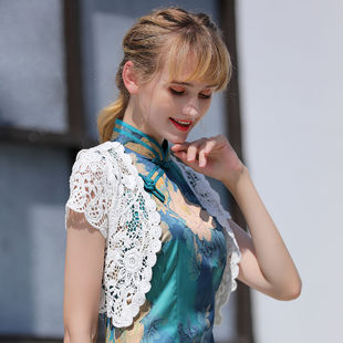 Summer Versatile Short-Sleeved Outer Shawl Women's Summer Thin Outwear Lace Knitwear Cut Out Waistoutwear Short Top