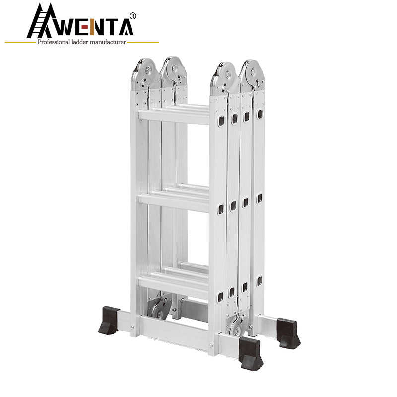 跨境电商3.7米铝合金多功能梯子小关节四折梯双侧折叠梯人字梯