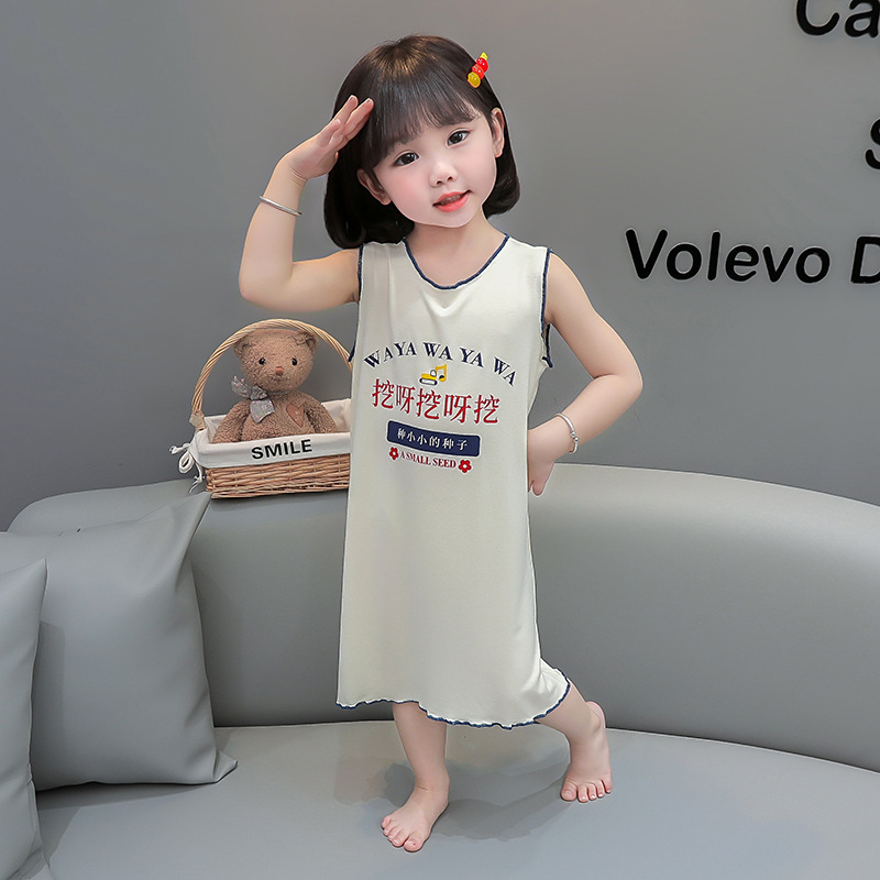 Camisón de seda helada para niñas, estilo fino de verano 2026, nuevo pijama para niñas, ropa de casa, lindo vestido tipo chaleco para bebés. image 7